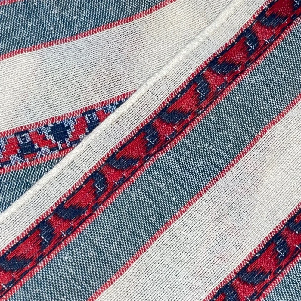 Alliance Merchandising Cotton Silk Striped Wrap Scarf Blue‎ Red Cream Fringe